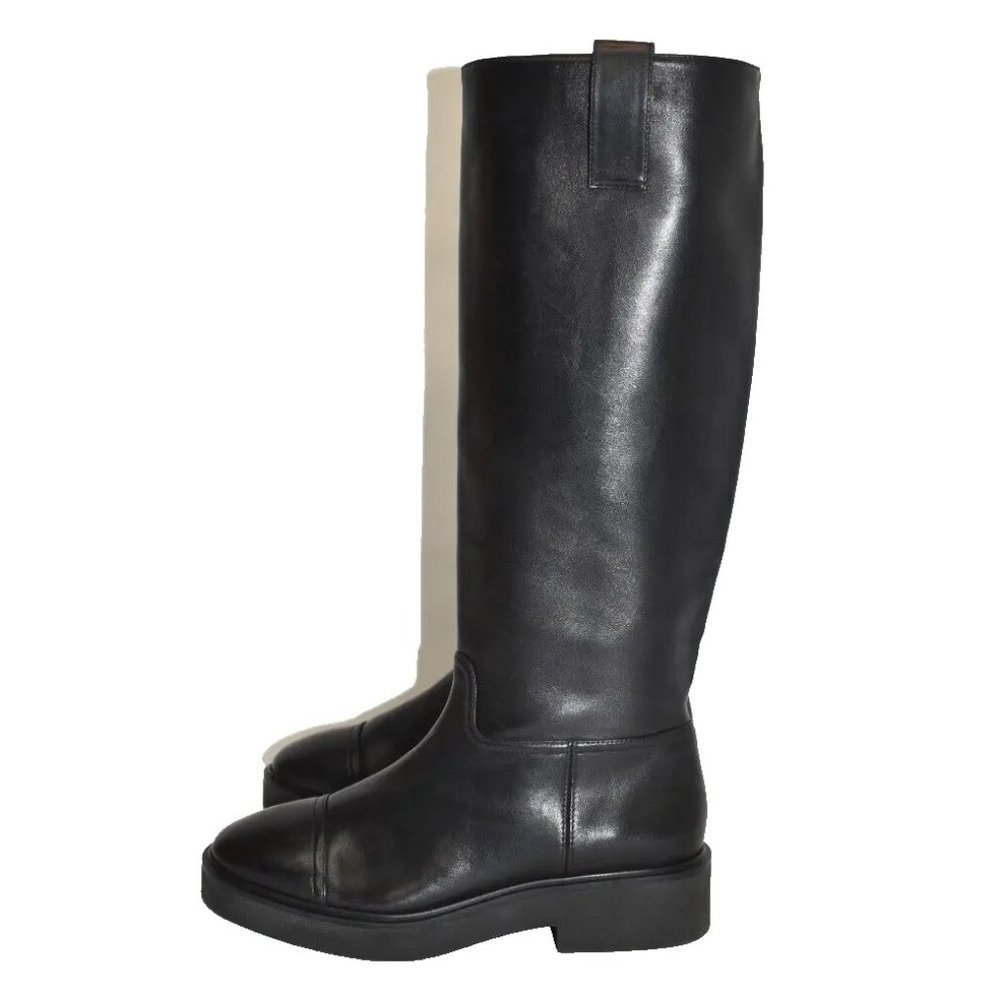 $900 STUART WEITZMAN Henley CAP TOE Knee-High Boot BLACK LEATHER 8.5 (PB32)